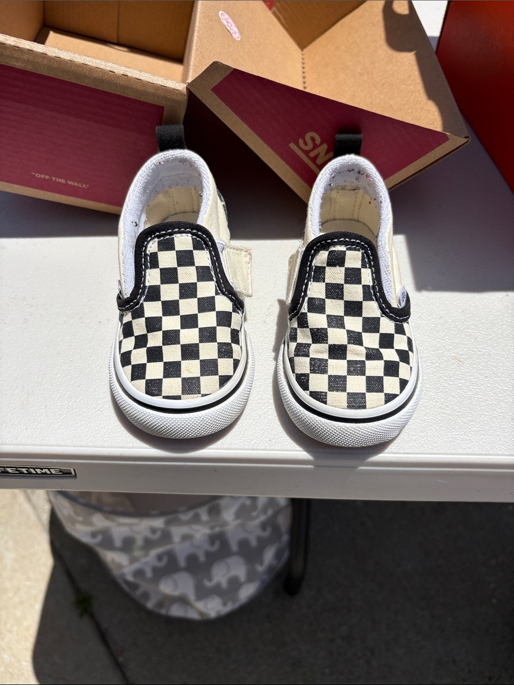 Vans Kids Slip-On Checkerboard Sneakers - Black and White